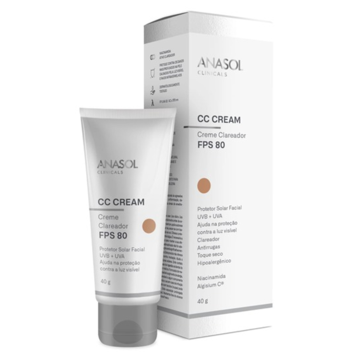 Protetor Solar Facial Anasol Clinicals CC Cream FPS 80 40g