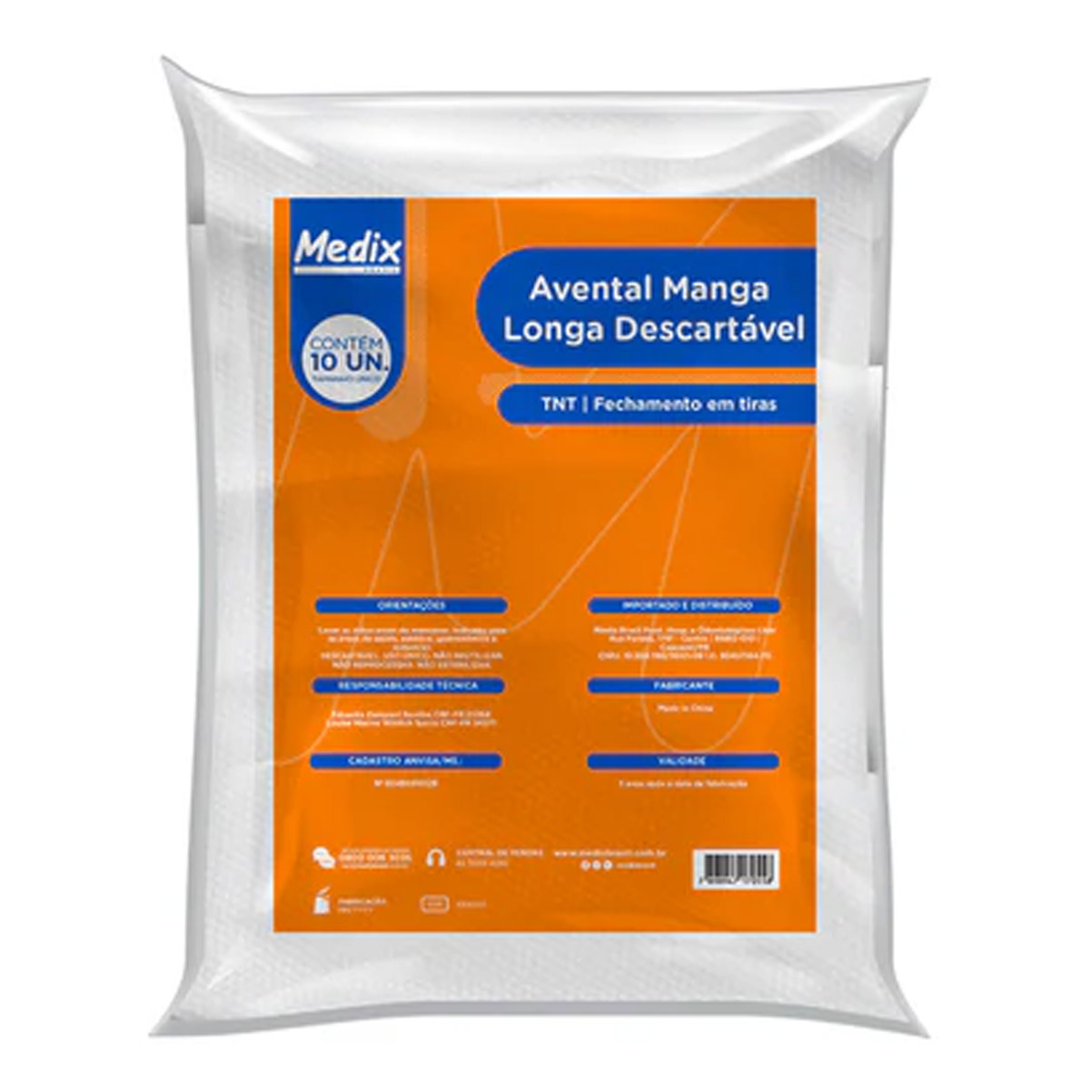 Avental Descartável Manga Longa 30g 10un Medix