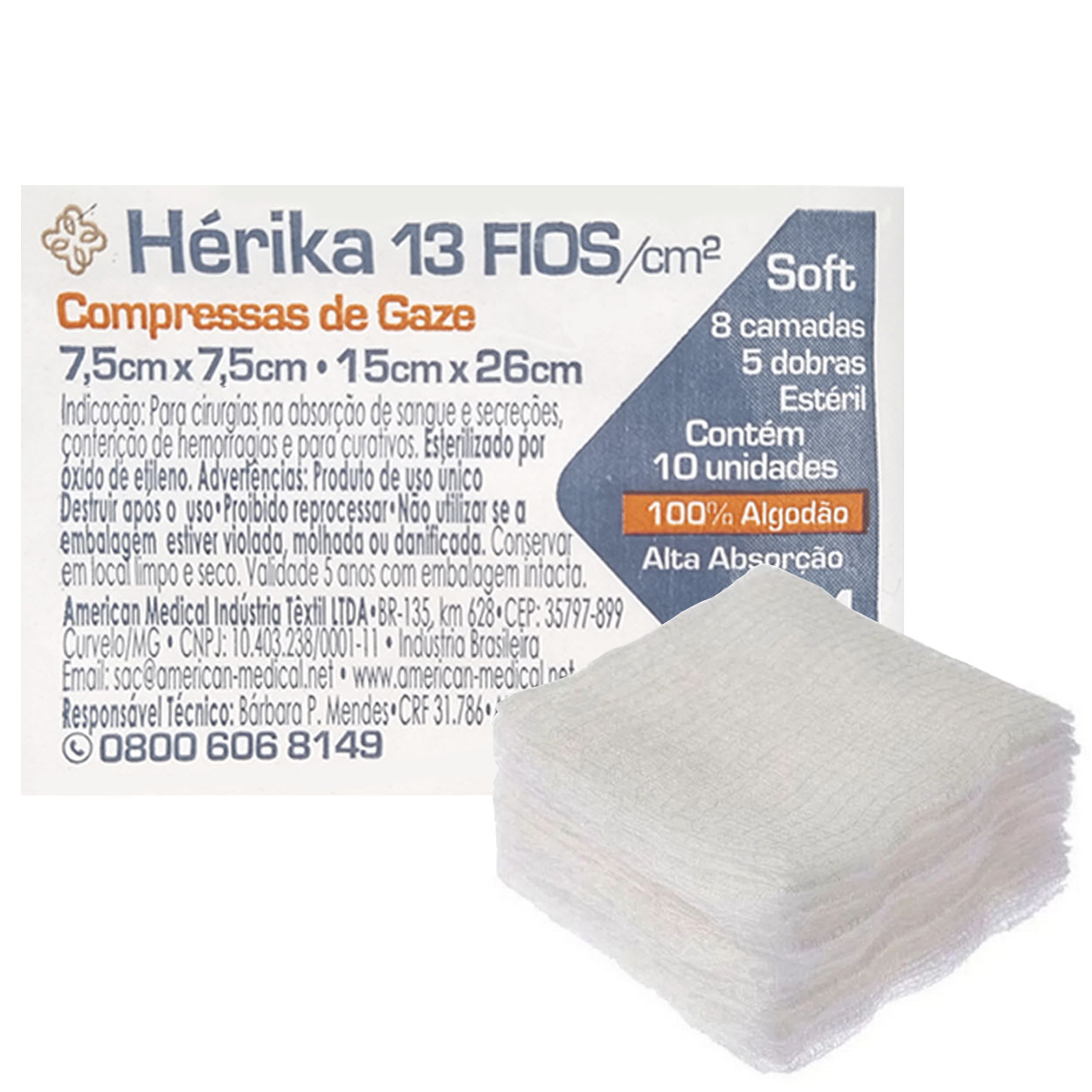 Compressa Gaze 7,5 X 7,5cm 13 Fios 10un Herika Amed