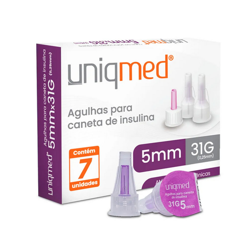 Agulhas Caneta de Insulina Uniqmed 5MM 31G 7un