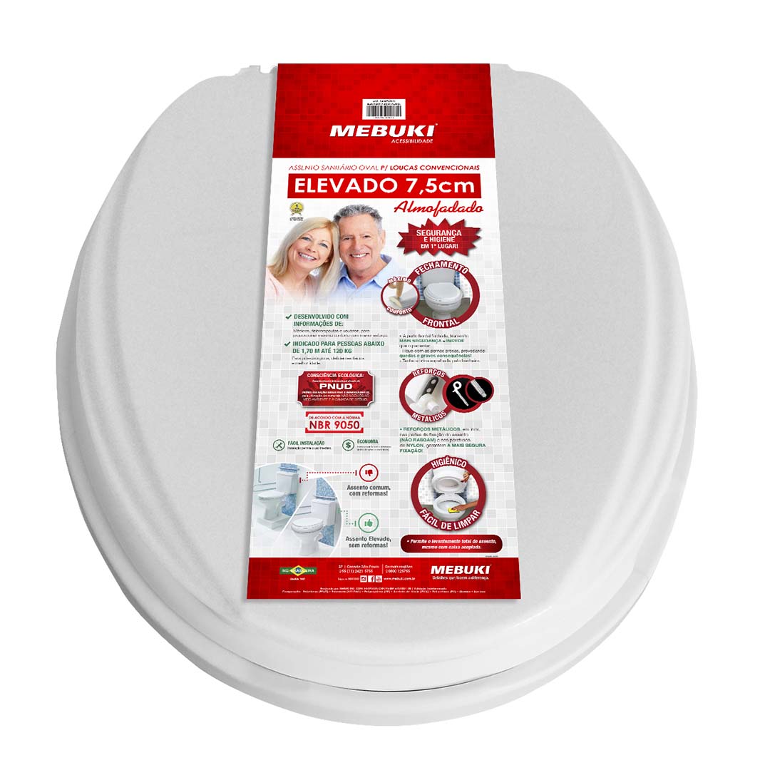 Assento Sanitário Elevado Almofadado 7,5 CM Com Tampa Mebuki