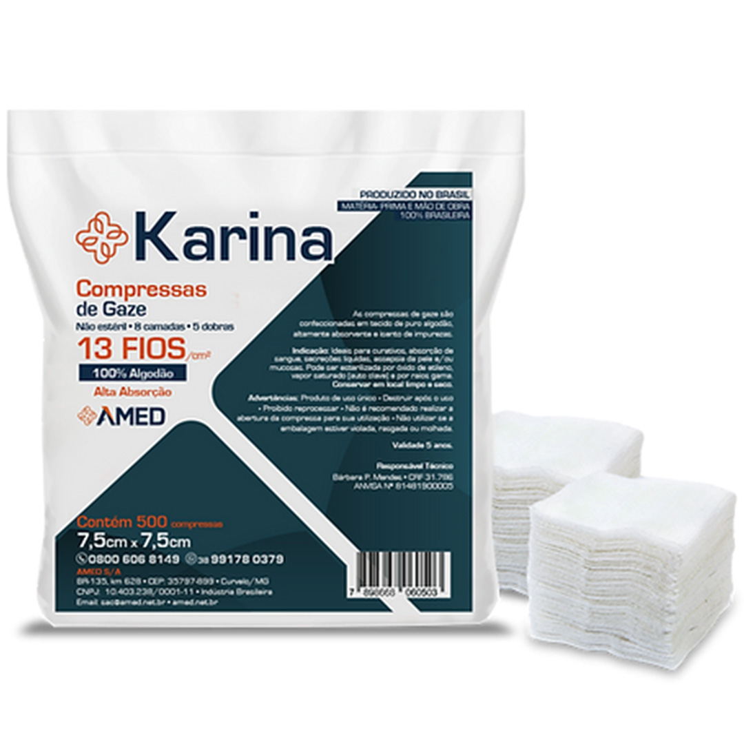 Compressa Gaze 7,5 X 7,5 13 Fios 500un Karina Amed
