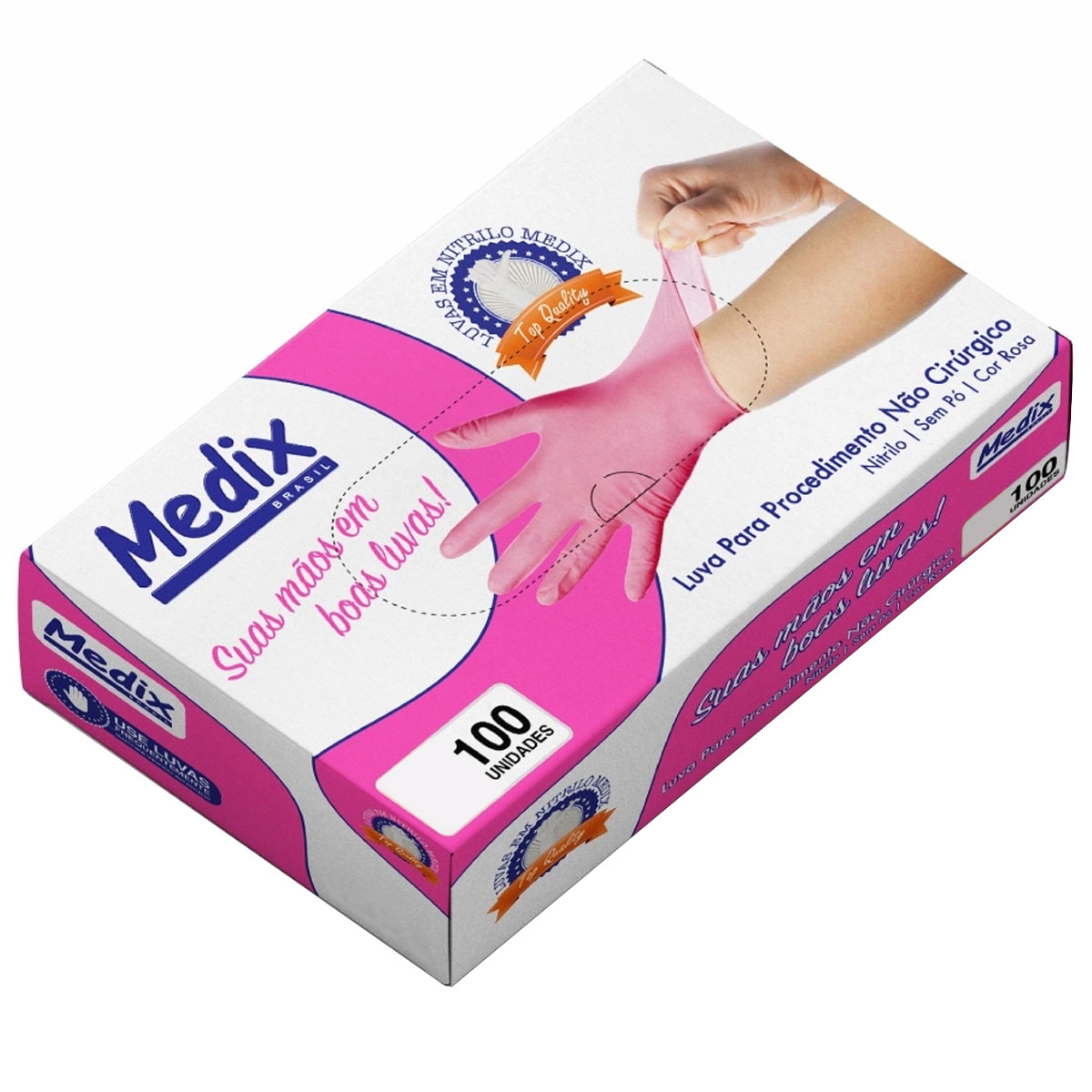 Luva Nitrílica de Procedimento Não Cirúrgico Medix 100un Rosa