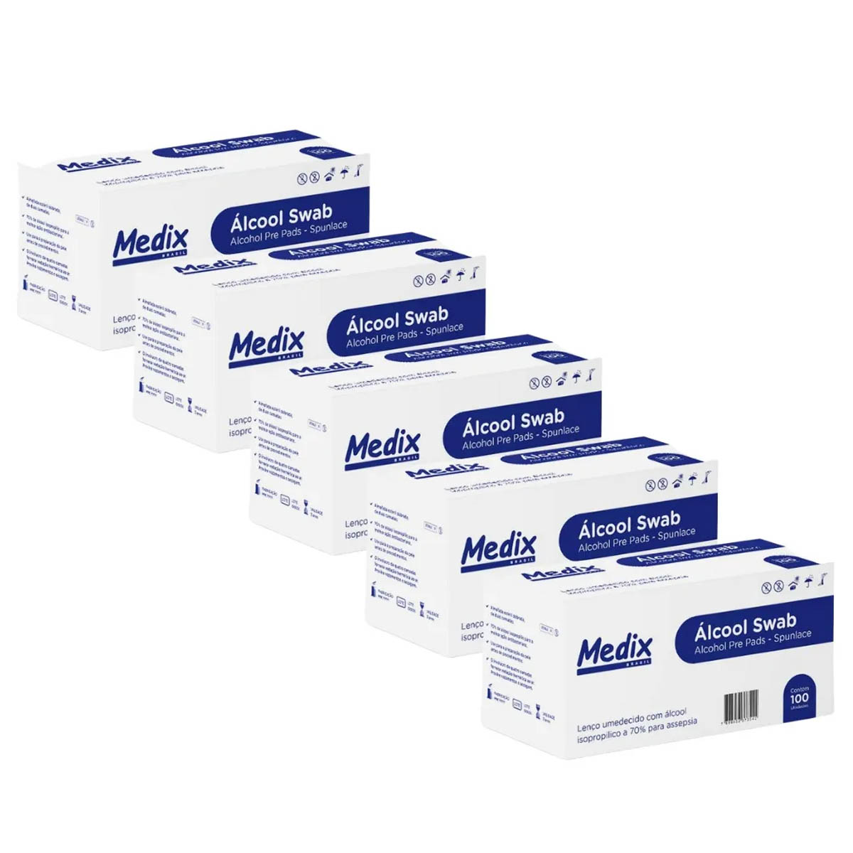 Lenço Umedecido Swabs Álcool Para Assepsia Medix Kit 500un