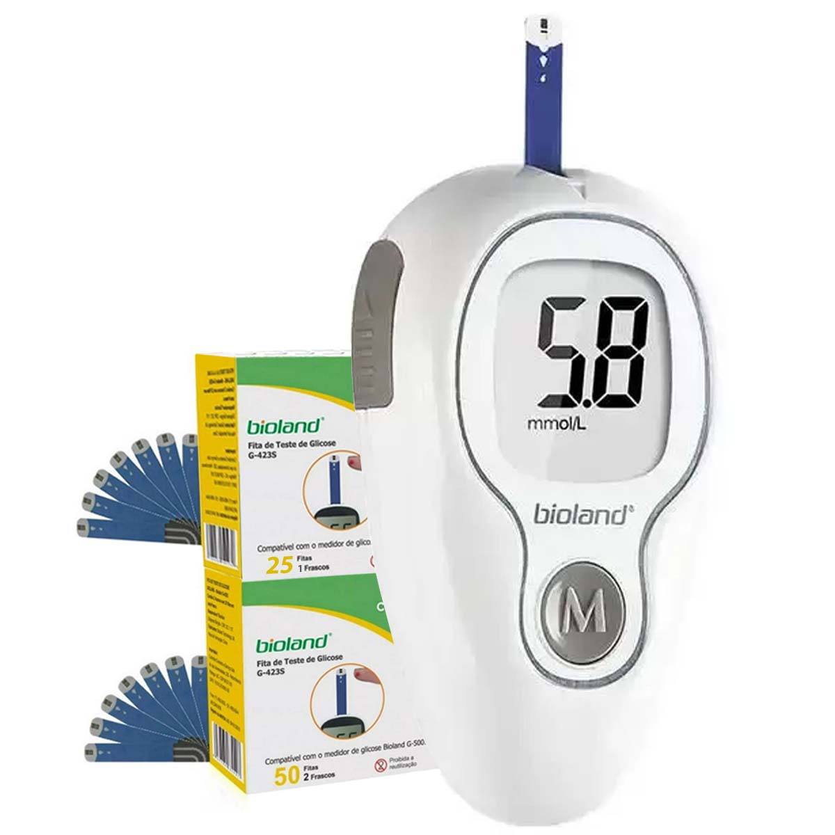 Medidor de Glicose G4253 Bioland Kit 75 Fitas de Teste e 25 Lancetas