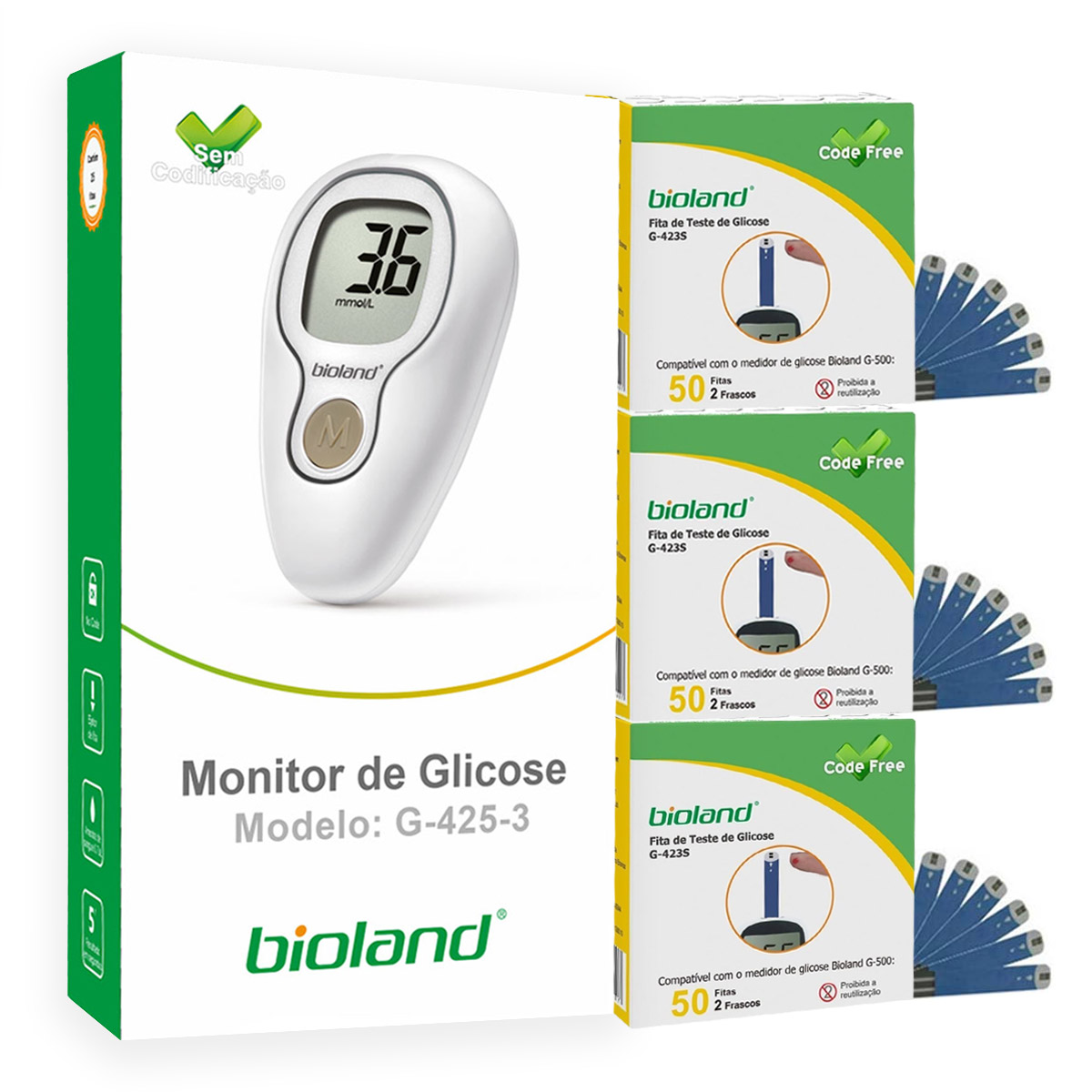 Medidor de Glicose com 175 Fitas de Teste G4253 Bioland