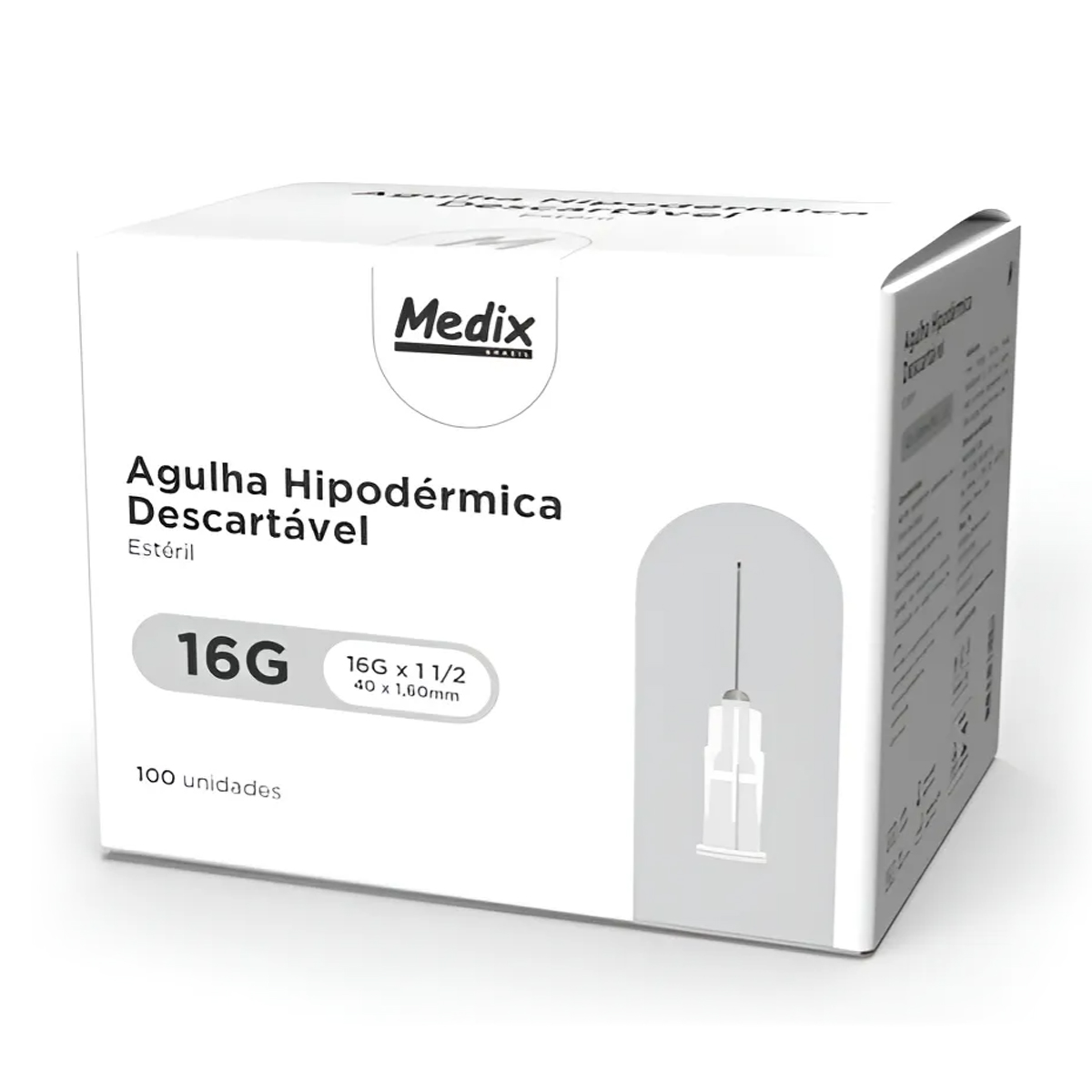 Agulha Hipodérmica Descartável Medix 40x1,60mm 100un