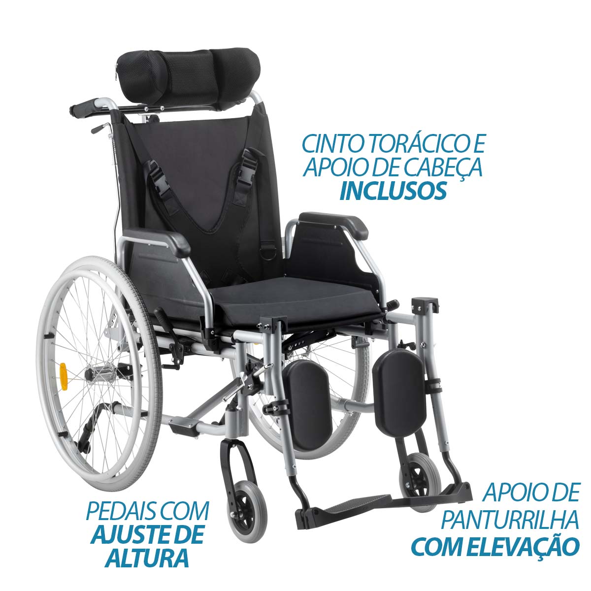 Cadeira de Rodas Reclinável AVD em Alumínio Dobrável até 130 Kg
